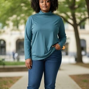 J. Jill Luxe Supima Blue Turtleneck Tunic Top Womens Size 2X